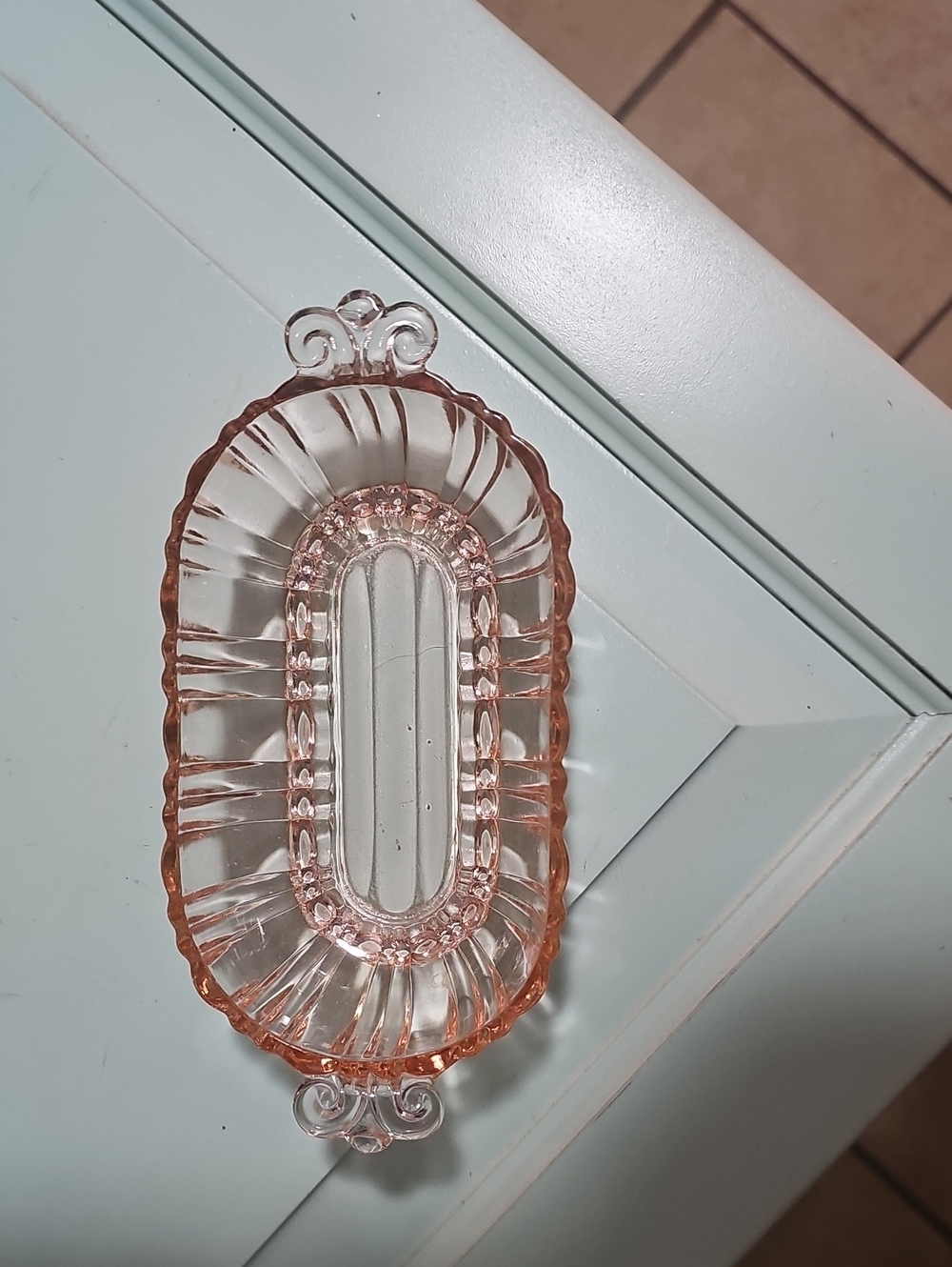 Vintage Pink Pressed Glass Relish Dish